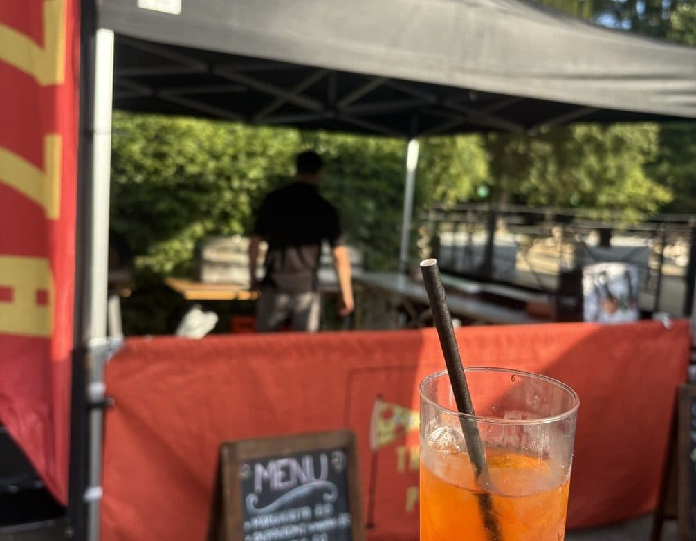 Summer event catering with Aperol Spritz and wood-fired pizza in Bristol